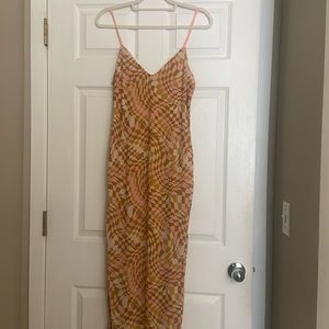 AFRM Amina Mesh Midi dress in Blush Checkerboard Print, Size L